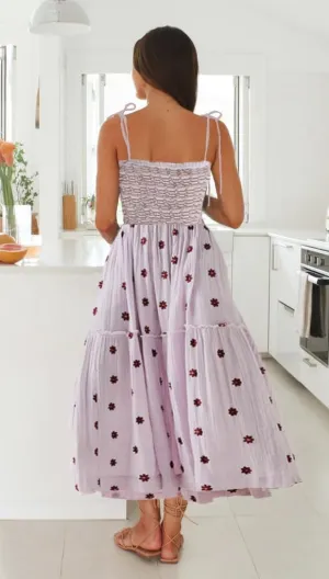 Boho Spaghetti Strap Long Dress Summer Embroidered Floral Smocked Dress Flowy Maxi Beach Sun Dresses for Women 2024