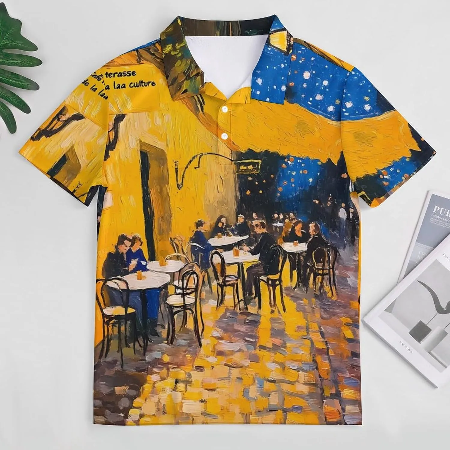Cafe Terrace at Night Mens Polo Shirts Quick Dry Short Sleeve T-shirts Slim Tennis Collared Tees Tops