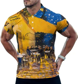 Cafe Terrace at Night Mens Polo Shirts Quick Dry Short Sleeve T-shirts Slim Tennis Collared Tees Tops