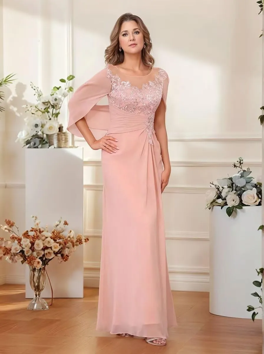cantcauli Chiffon Mother of The Bride Dress for Wedding A Line Cap Sleeves Prom Evening Gowns for Women CT037