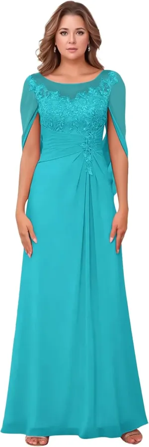 cantcauli Chiffon Mother of The Bride Dress for Wedding A Line Cap Sleeves Prom Evening Gowns for Women CT037