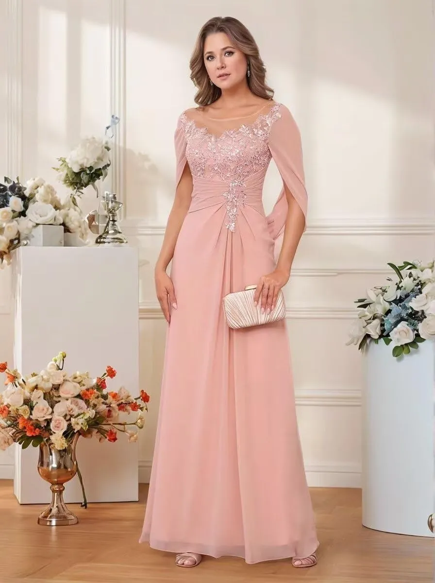 cantcauli Chiffon Mother of The Bride Dress for Wedding A Line Cap Sleeves Prom Evening Gowns for Women CT037