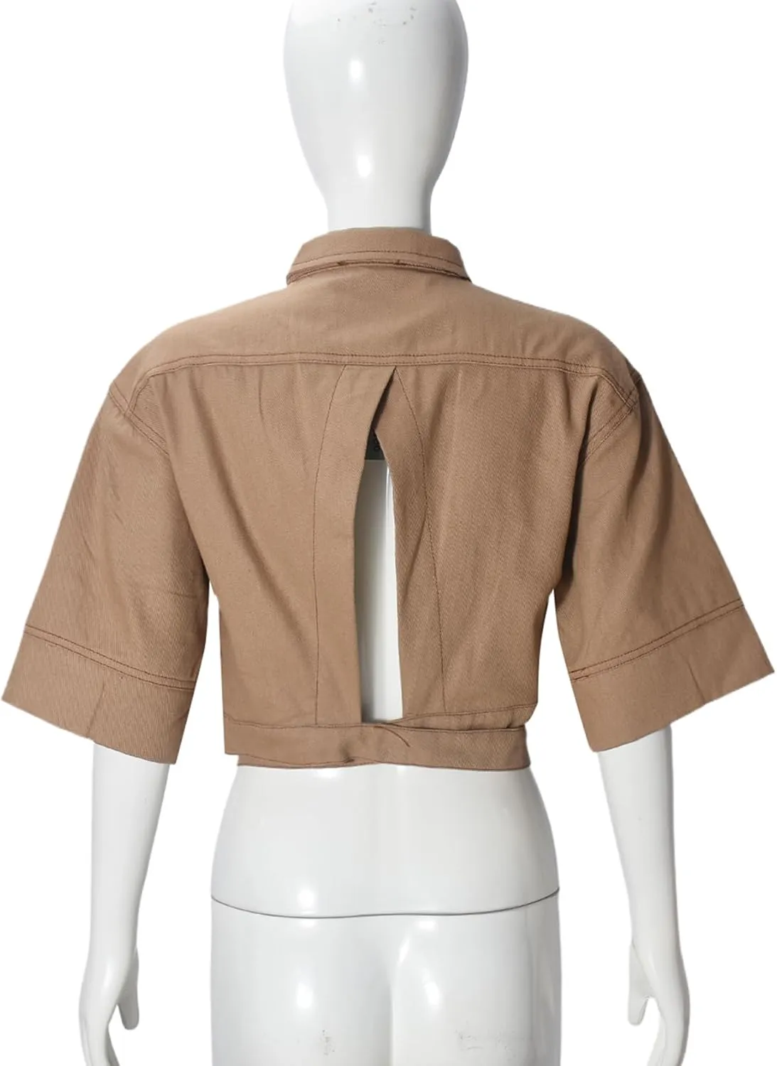 Casual Cropped Jacket Women Fall Fashion Short Sleeve Lace-up Coat Trendy Hollow Out Women's Clothes