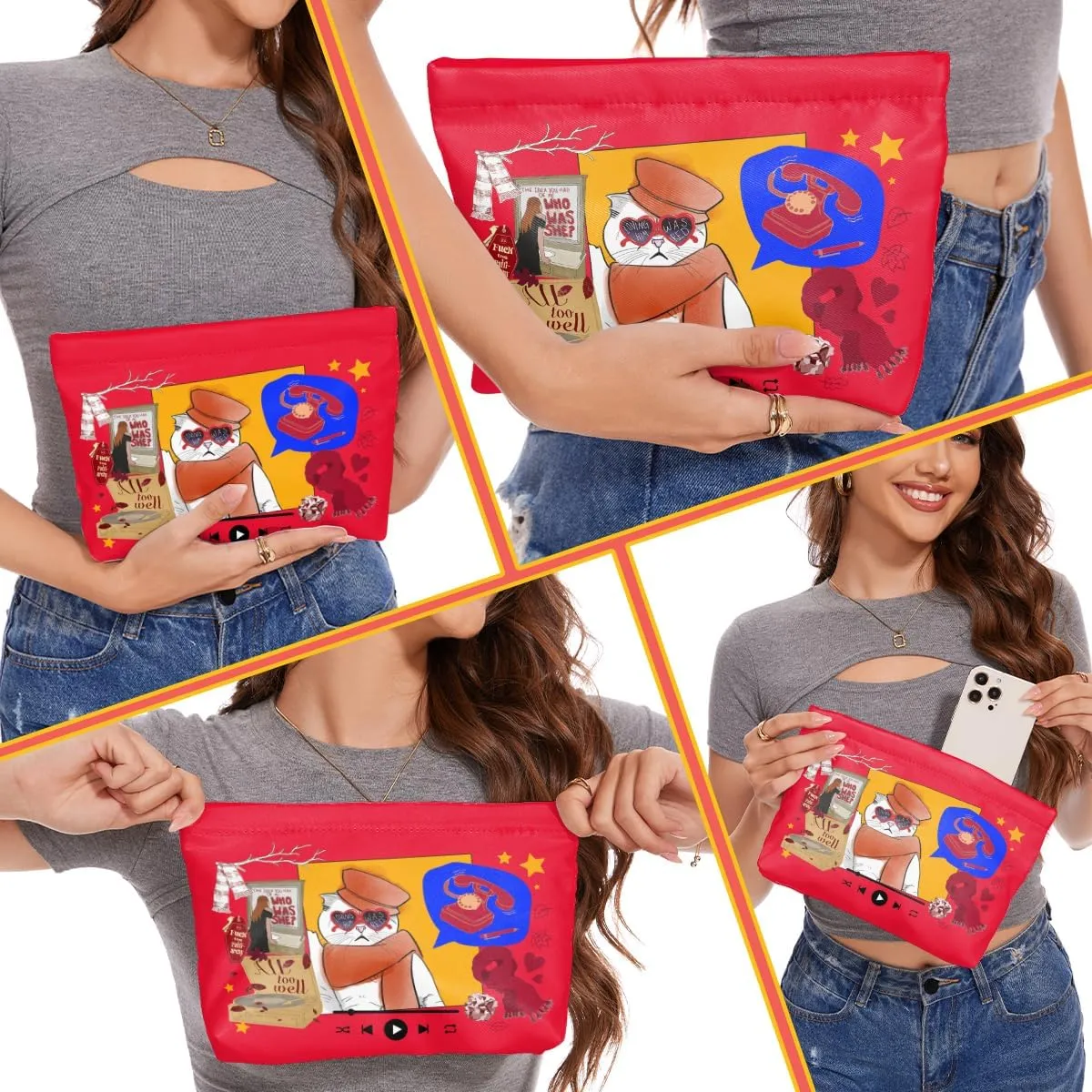 Cat Gifts for Cat Lovers Cute Cat Makeup Bag Inspired Music Lover Gifts Fan Singer Merch Friendship Gifts for Women Grandma Cat Mom Cat Lady Best Friend Birthday Mothers Day Christmas Cosmetic Bag