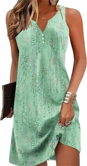 Chvity Womens Boho Dress Summer V Neck Sleeveless Dresses Ethnic Floral Print Sundress Mini Dress