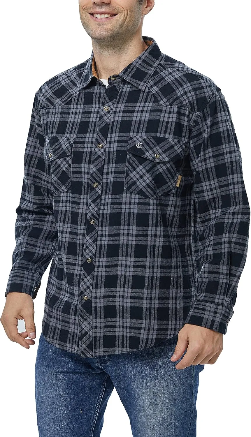 COEVALS CLUB Men's Flannel Shirts Long Sleeve Western Snap Casual Plaid Work Shirts