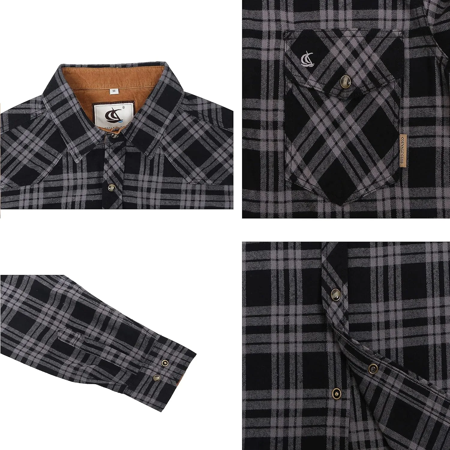COEVALS CLUB Men's Flannel Shirts Long Sleeve Western Snap Casual Plaid Work Shirts
