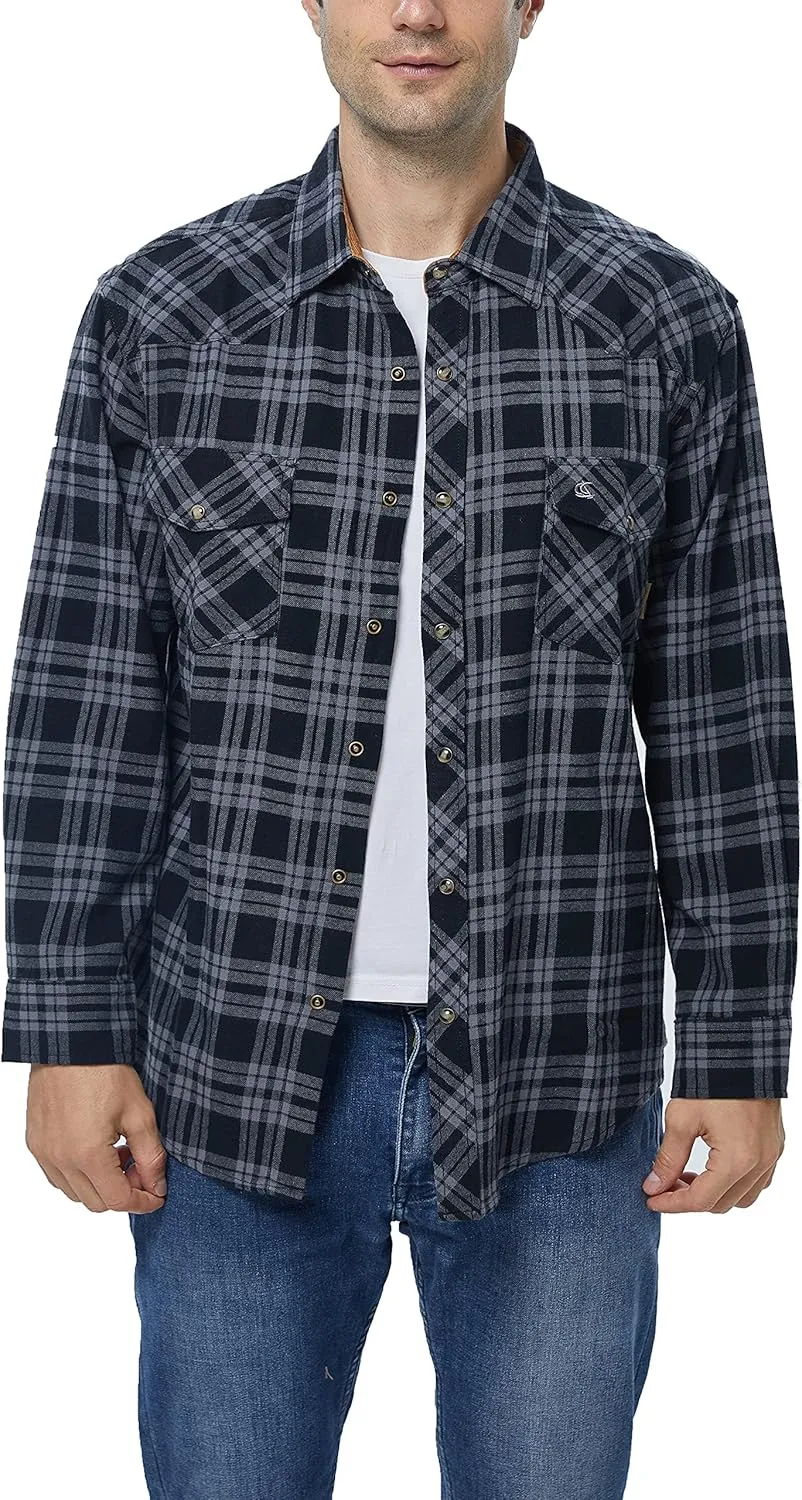 COEVALS CLUB Men's Flannel Shirts Long Sleeve Western Snap Casual Plaid Work Shirts