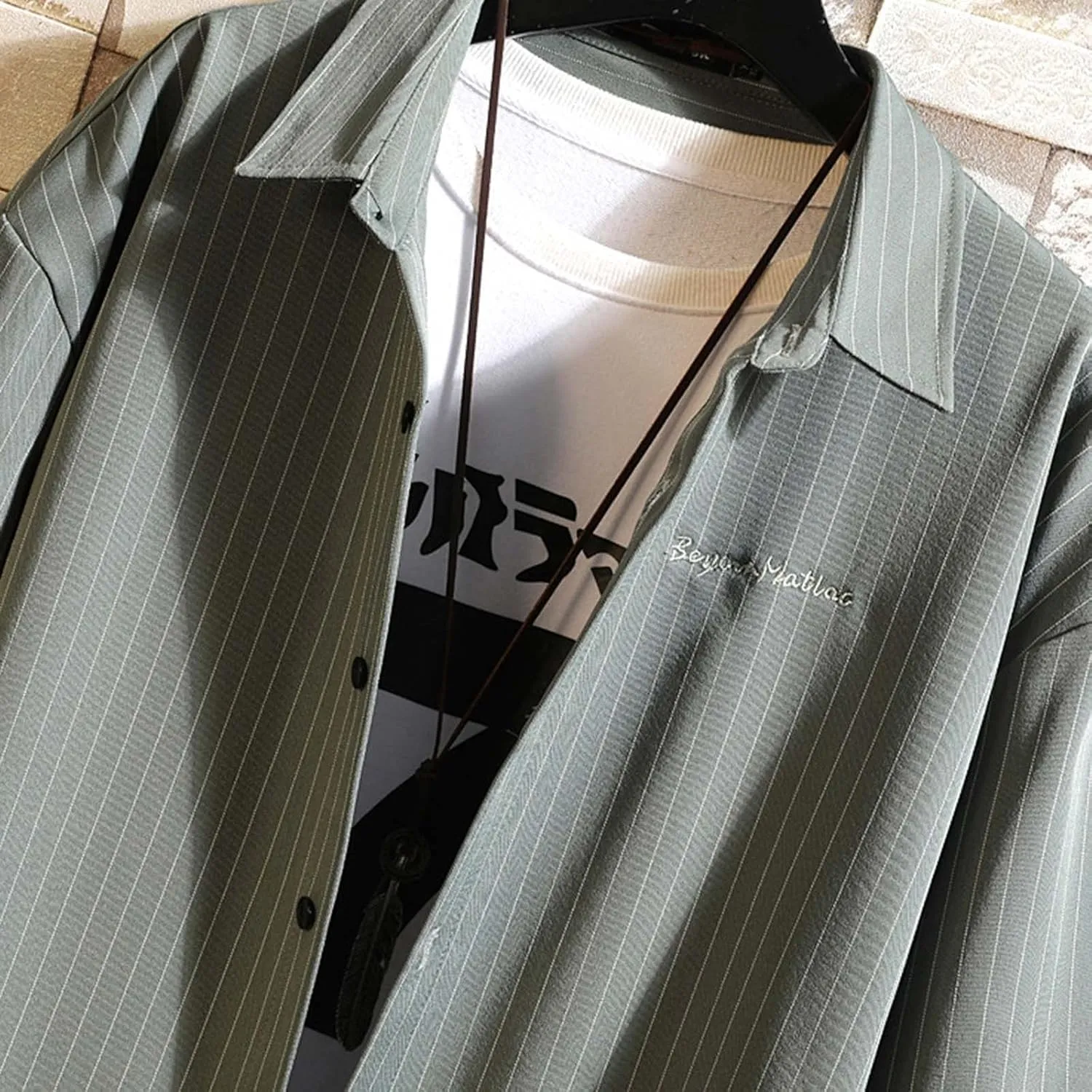 Colo Undershirts for Men Mens Fashion Business Leisure Large Stripe Long Sleeve X Shirt