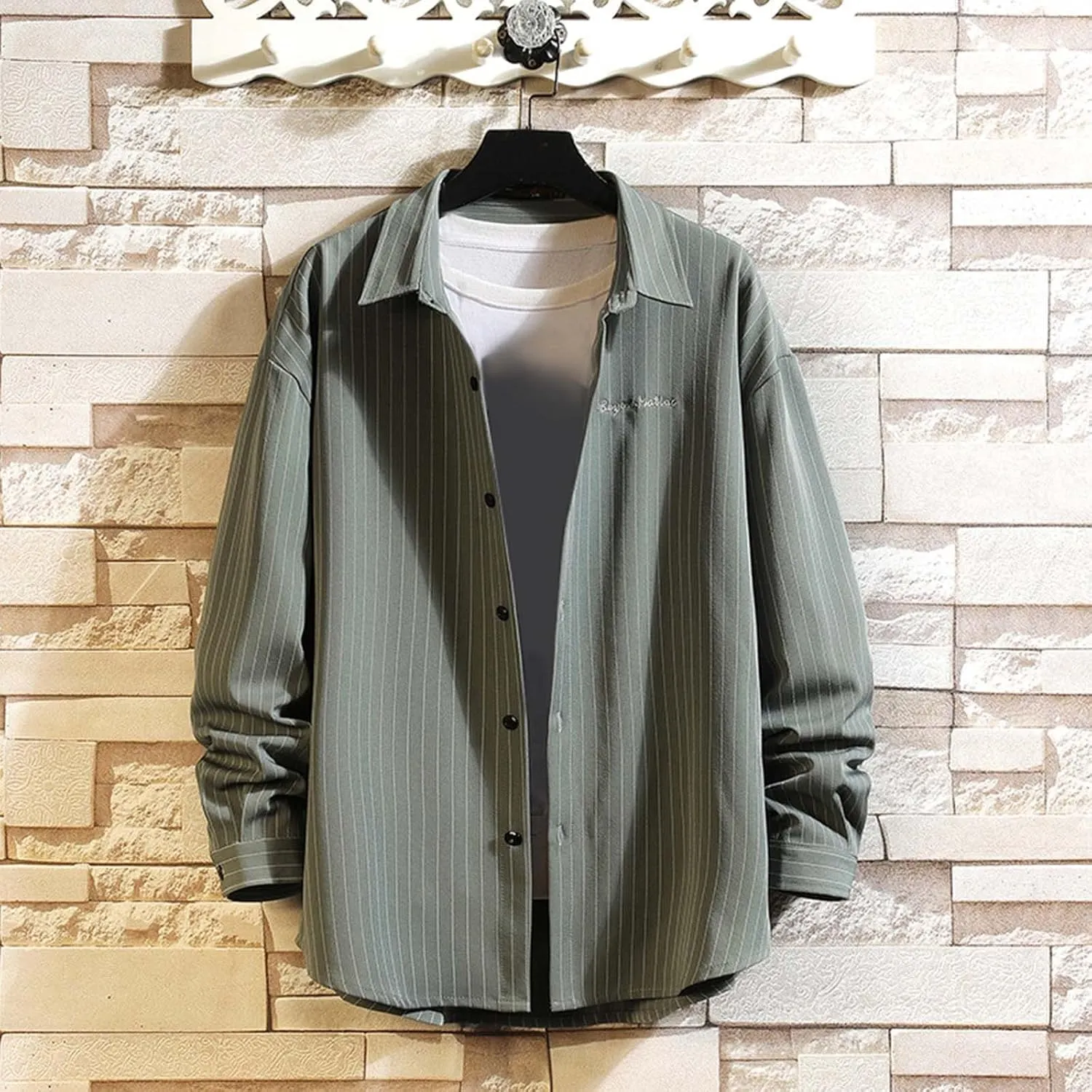 Colo Undershirts for Men Mens Fashion Business Leisure Large Stripe Long Sleeve X Shirt