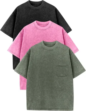 COZYPOIN 3 Pack Unisex Boys Girls T-Shirts Kids Short Sleeve Crewneck Acid Washed Tee Shirts Summer Tops 5-14Y