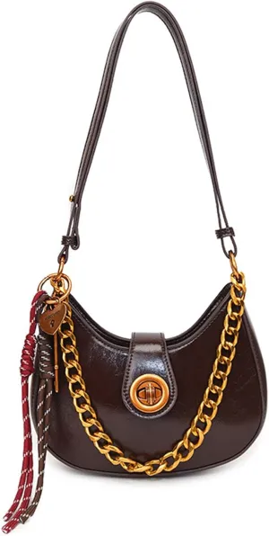 Crescent Hobo Bag for Women - PU Leather Crossbody Shoulder Bag with Chain & Fashion Charm, Adjustable Strap, Y2K Style