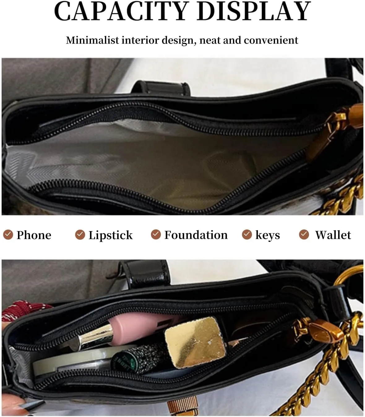 Crescent Hobo Bag for Women - PU Leather Crossbody Shoulder Bag with Chain & Fashion Charm, Adjustable Strap, Y2K Style