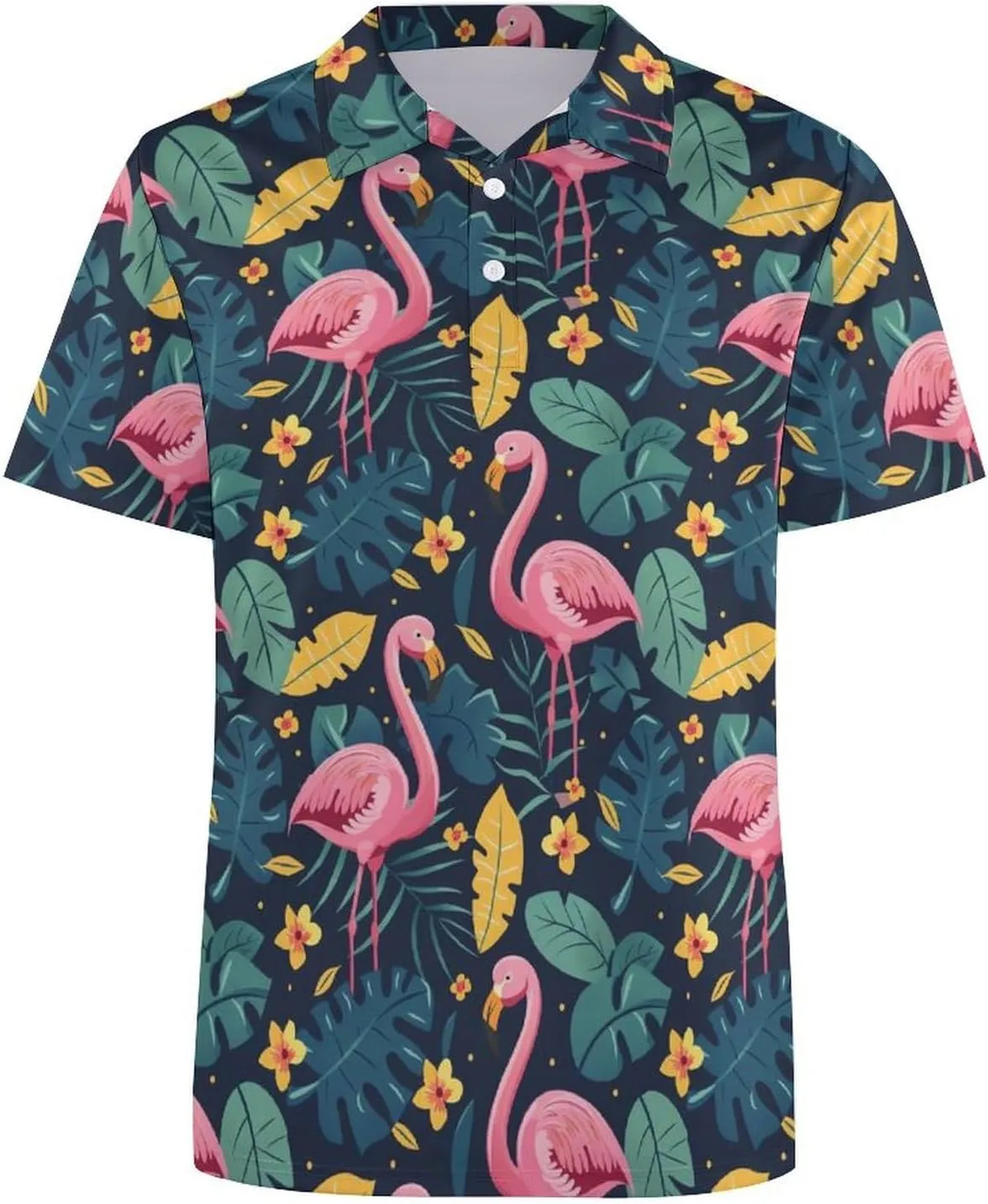 Cute Flamingo Tropical Leaves Mens Polo Shirts Quick Dry Short Sleeve T-shirts Slim Tennis Collared Tees Tops