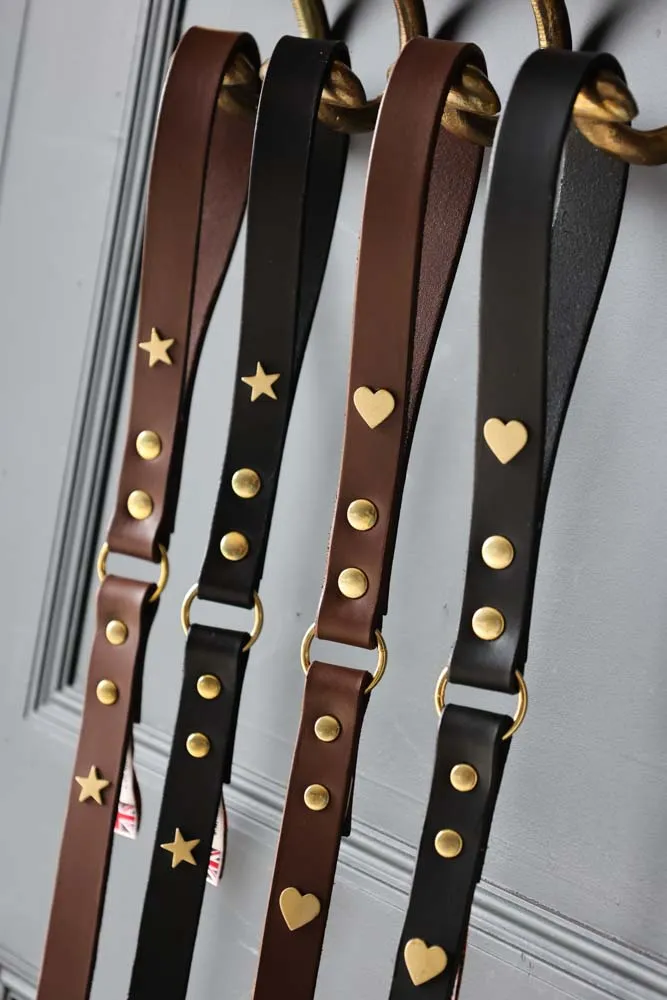 Dark Brown Leather Dog Lead With Stars