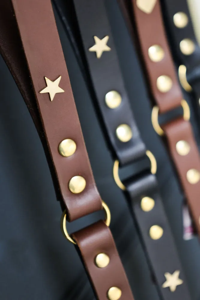 Dark Brown Leather Dog Lead With Stars