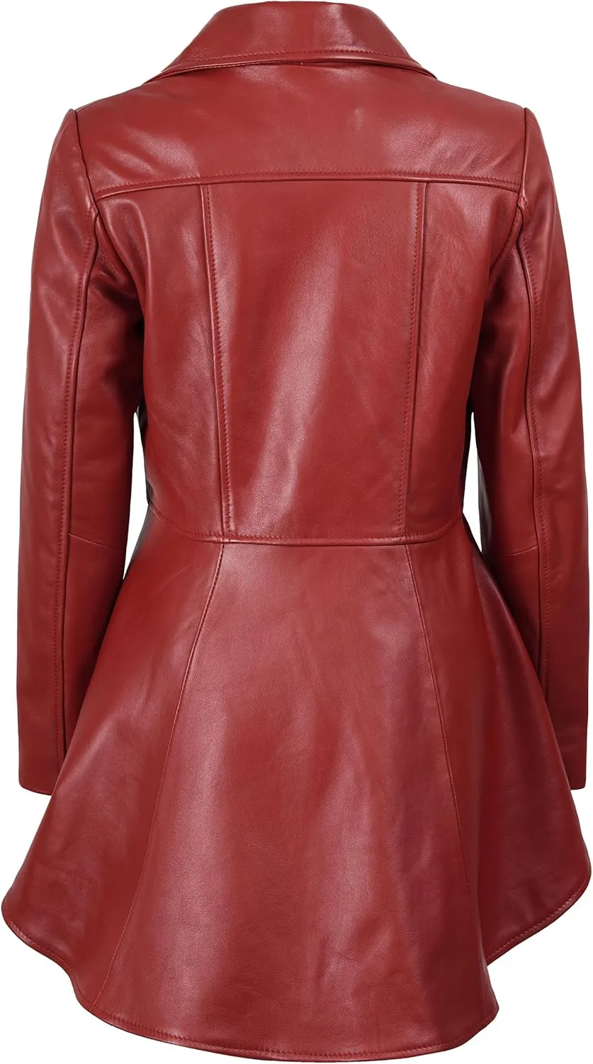 Decrum Leather Peplum Jackets for Women - Real Lambskin Brown Purple Red & Black Leather Jacket Women