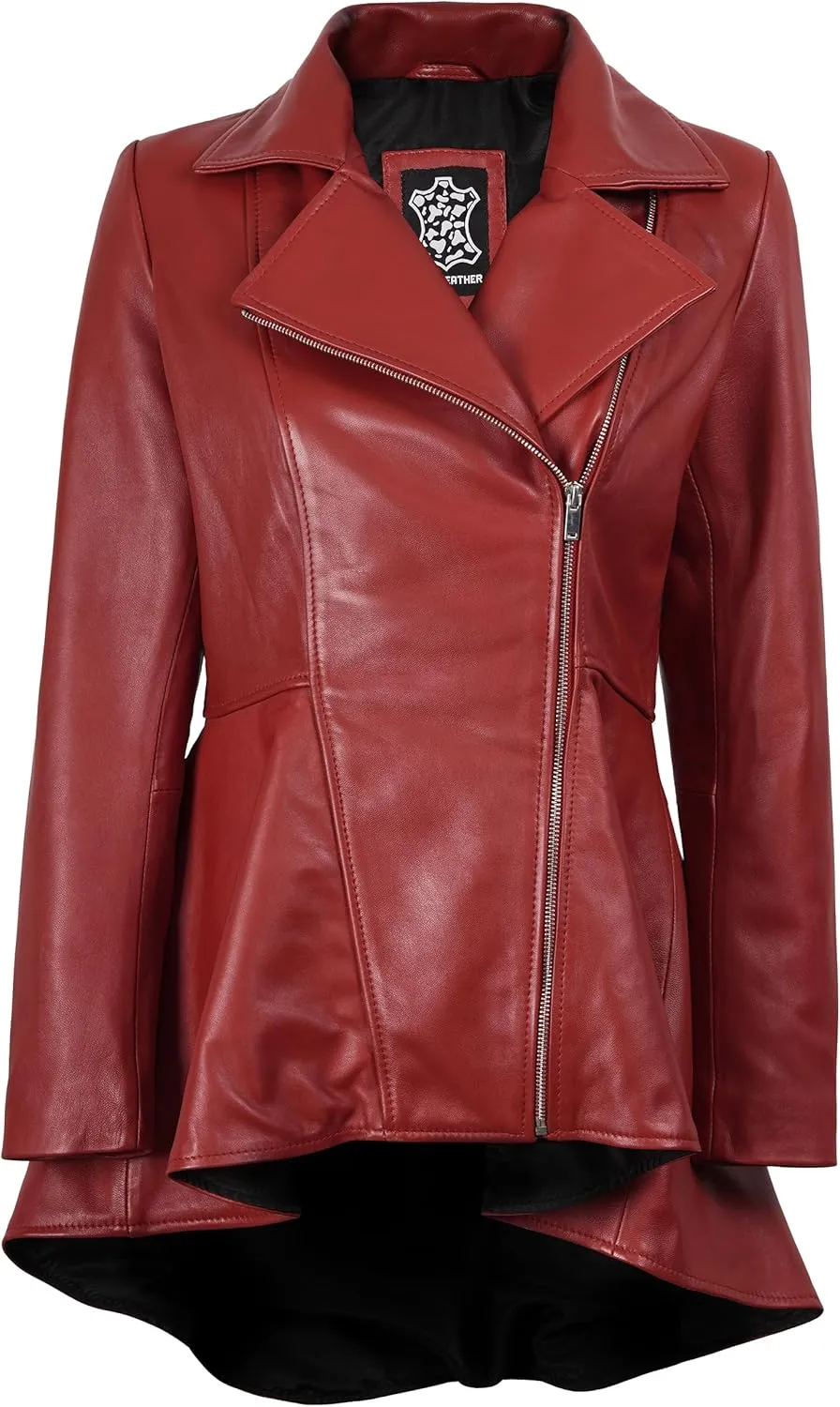 Decrum Leather Peplum Jackets for Women - Real Lambskin Brown Purple Red & Black Leather Jacket Women