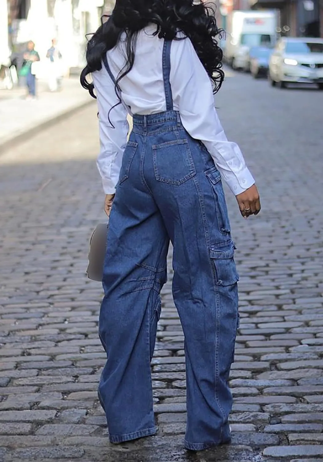 DINGANG Women's Denim Overalls Adjustable Strap Stretchy Loose Fit Jean Cargo Pants Jumpsuits with Pockets