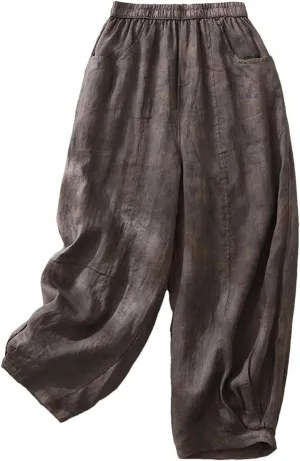Dndrdhfb Women's Cotton and Linen Bloomers High Waisted Thin Wide Leg Pants Casual Harem Pants