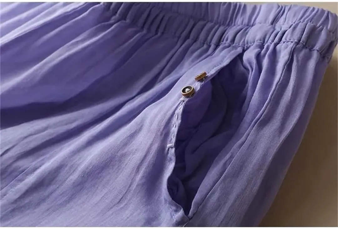 Dndrdhfb Women's Cotton Wide Leg Pants Casual High Waist Trousers Loose Pleated Harem Pants