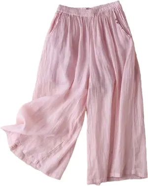 Dndrdhfb Women's Cotton Wide Leg Pants Casual High Waist Trousers Loose Pleated Harem Pants
