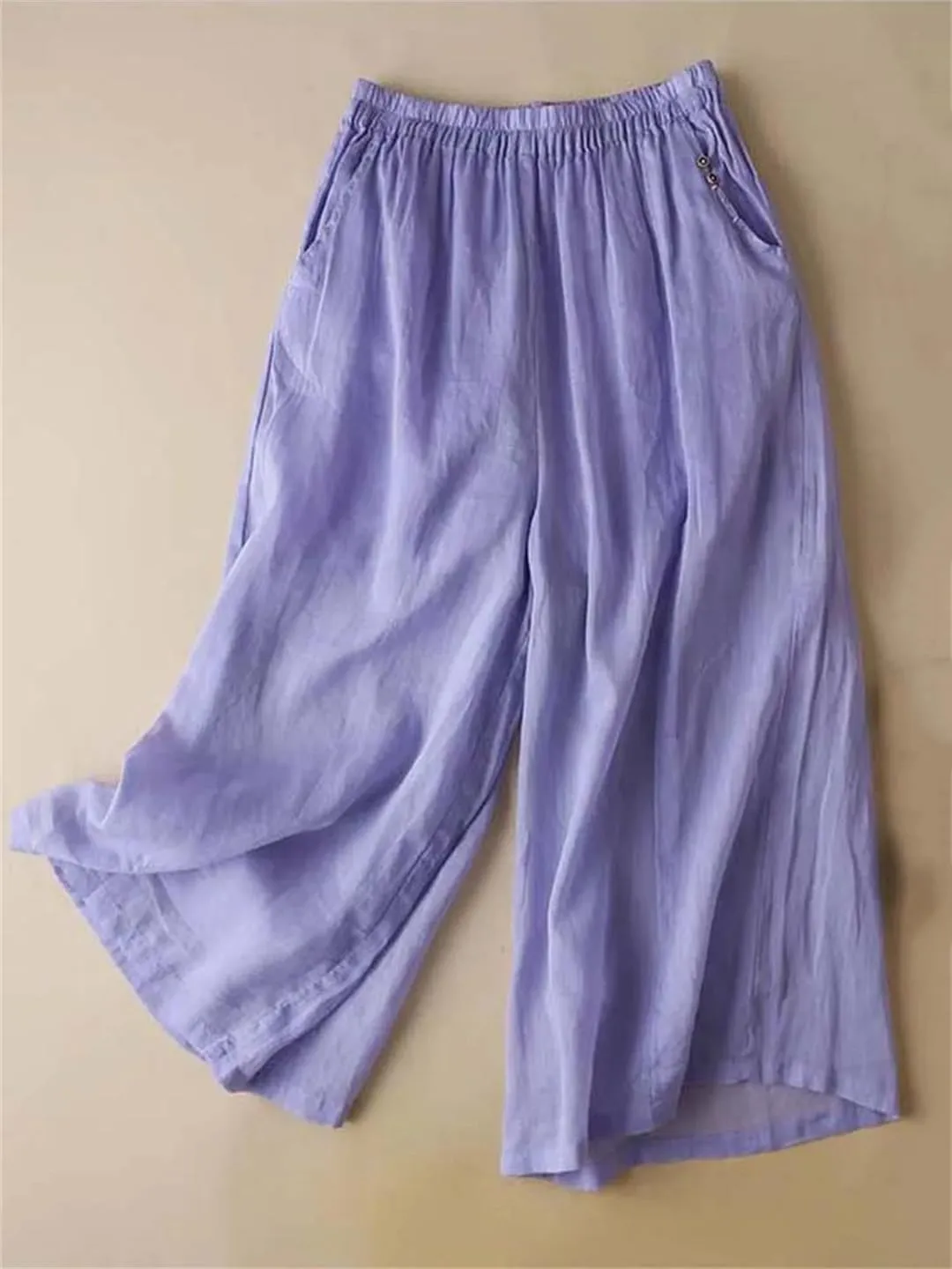 Dndrdhfb Women's Cotton Wide Leg Pants Casual High Waist Trousers Loose Pleated Harem Pants