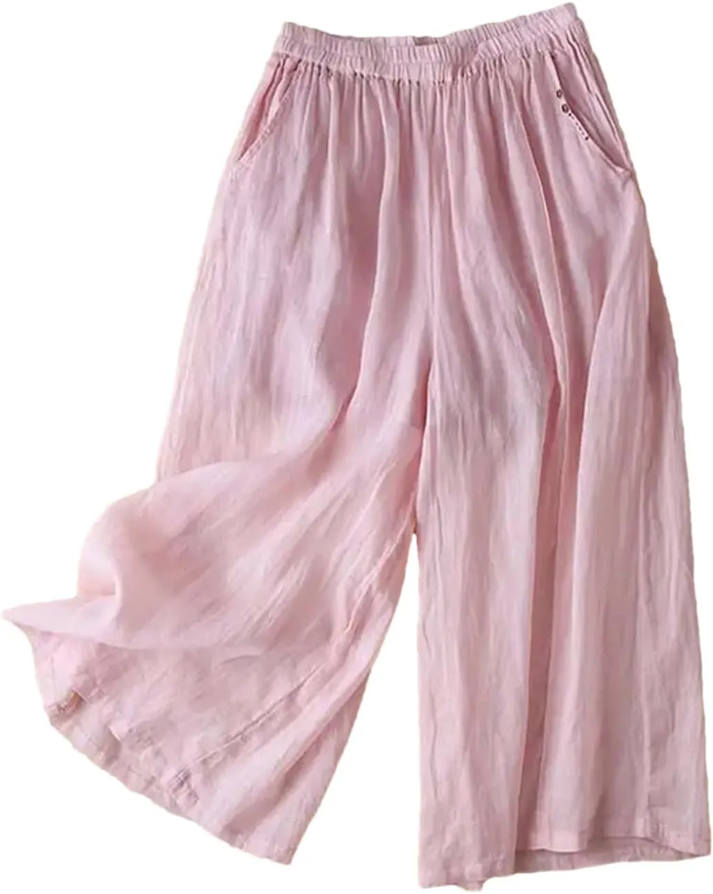 Dndrdhfb Women's Cotton Wide Leg Pants Casual High Waist Trousers Loose Pleated Harem Pants
