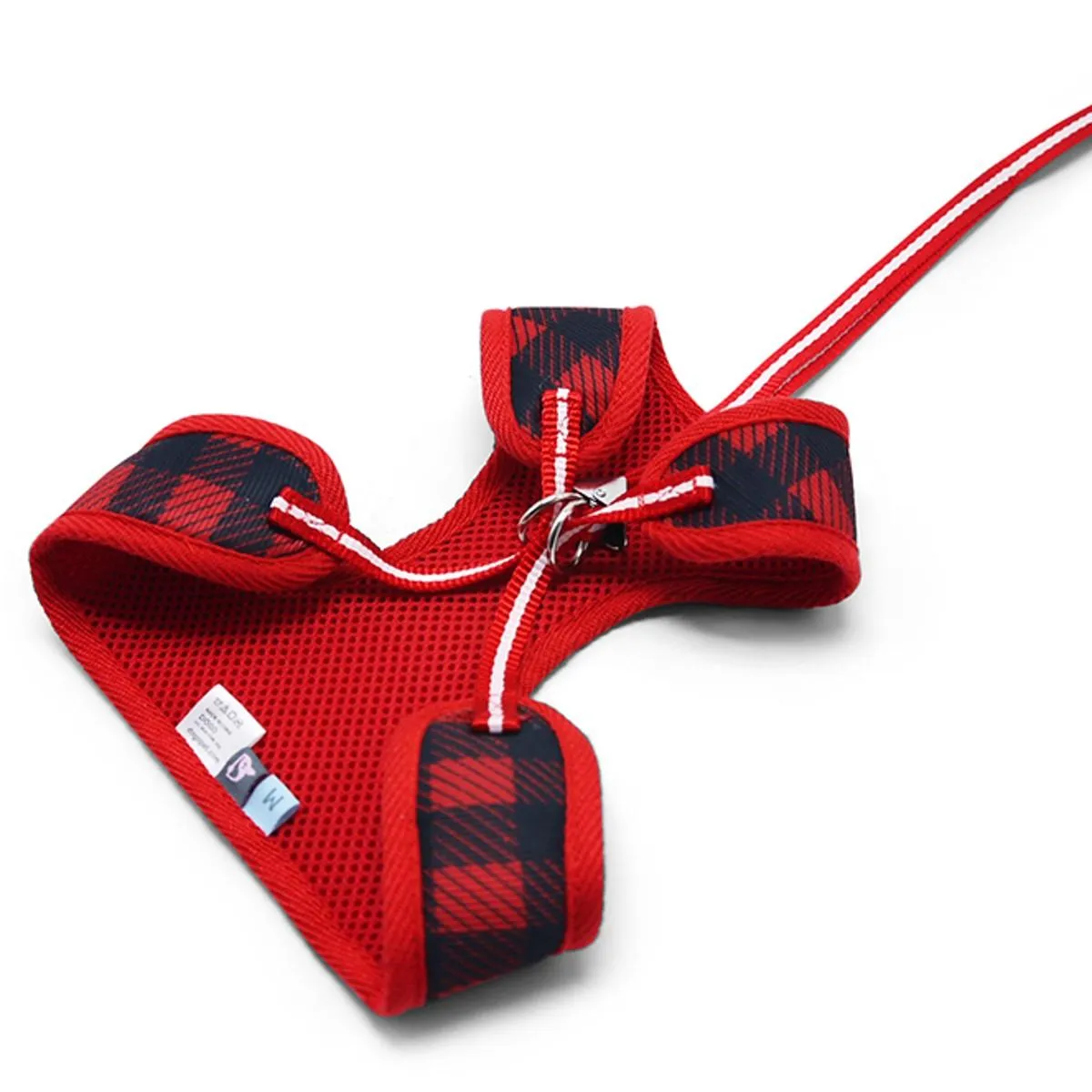 easy go harness and leash set - red plaid