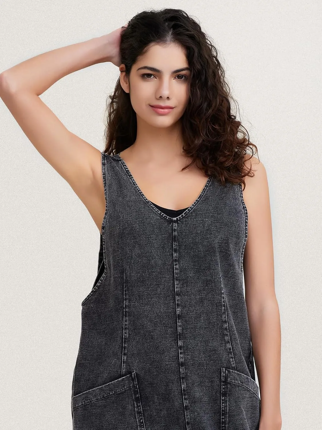 EXLURA Women Summer High Roller Denim Jumpsuits Casual Loose Beach Vacation Trendy Fashion Overalls Jeans Romper Pockets 2025