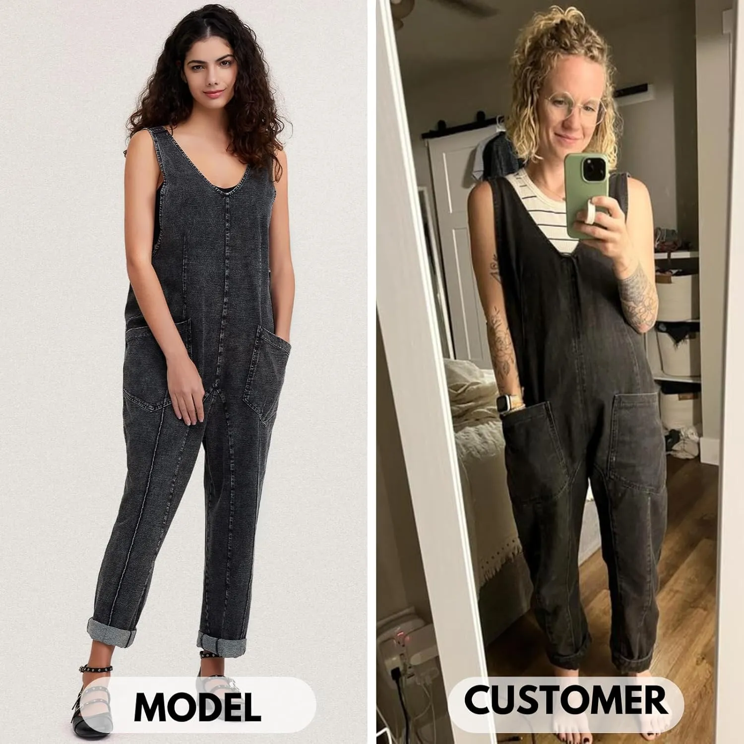 EXLURA Women Summer High Roller Denim Jumpsuits Casual Loose Beach Vacation Trendy Fashion Overalls Jeans Romper Pockets 2025