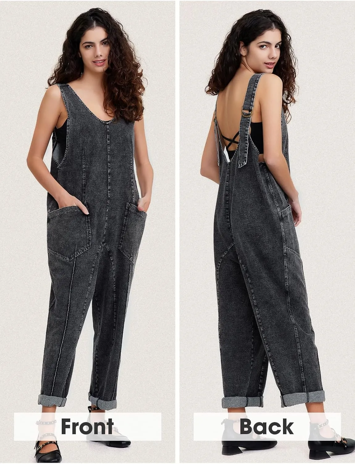 EXLURA Women Summer High Roller Denim Jumpsuits Casual Loose Beach Vacation Trendy Fashion Overalls Jeans Romper Pockets 2025