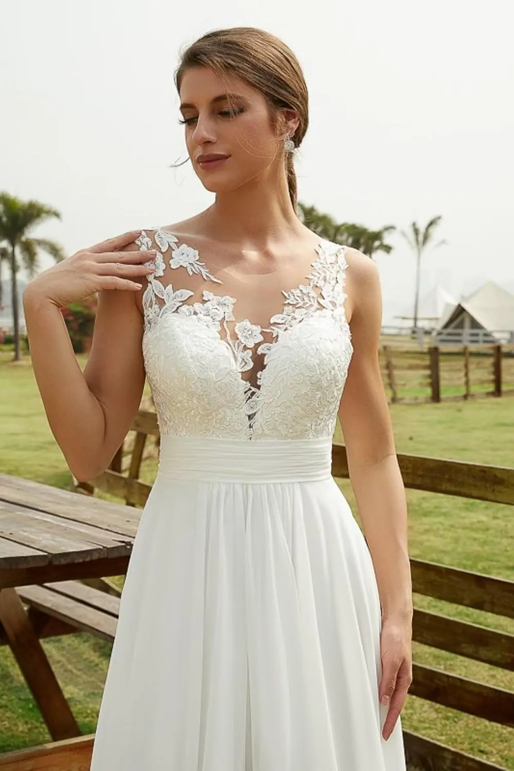 Fair Lady Wedding Dresses for Women Bride Boho Off Shoulder Lace Appliques A Line Chiffon V Neck Bridal Gowns with Train