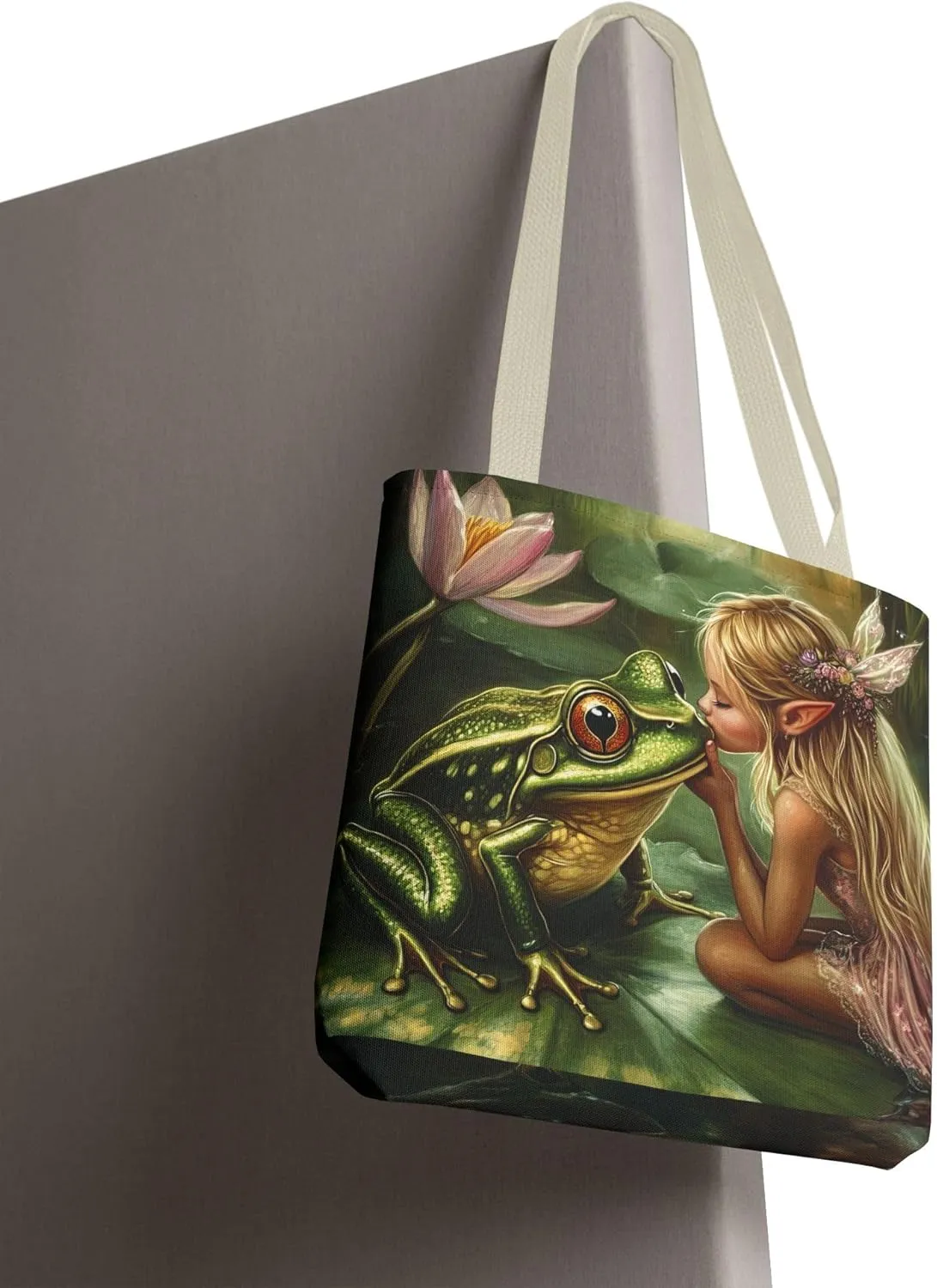 Fairy Tale Tote Bag, Princess and Frog Illustration, Magical Reusable Shopping Bag, Storybook Merch, Fairytale Gift,