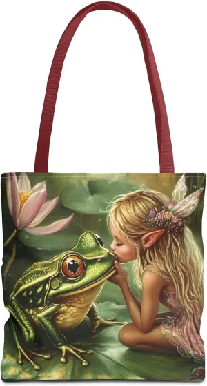 Fairy Tale Tote Bag, Princess and Frog Illustration, Magical Reusable Shopping Bag, Storybook Merch, Fairytale Gift,