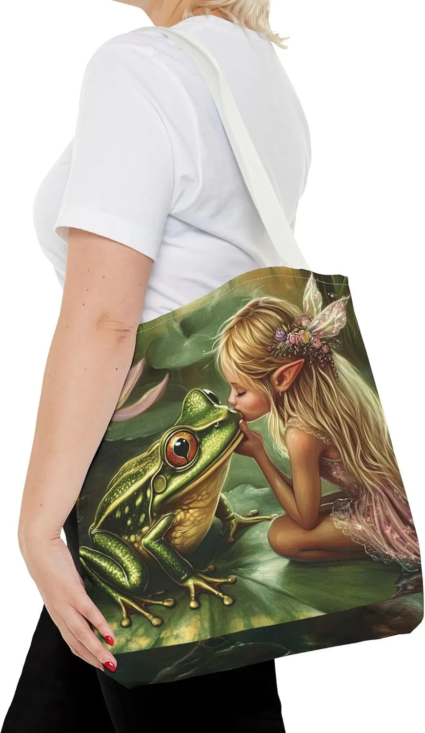 Fairy Tale Tote Bag, Princess and Frog Illustration, Magical Reusable Shopping Bag, Storybook Merch, Fairytale Gift,