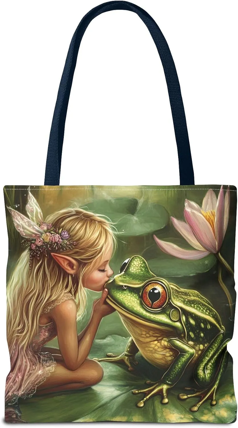 Fairy Tale Tote Bag, Princess and Frog Illustration, Magical Reusable Shopping Bag, Storybook Merch, Fairytale Gift,