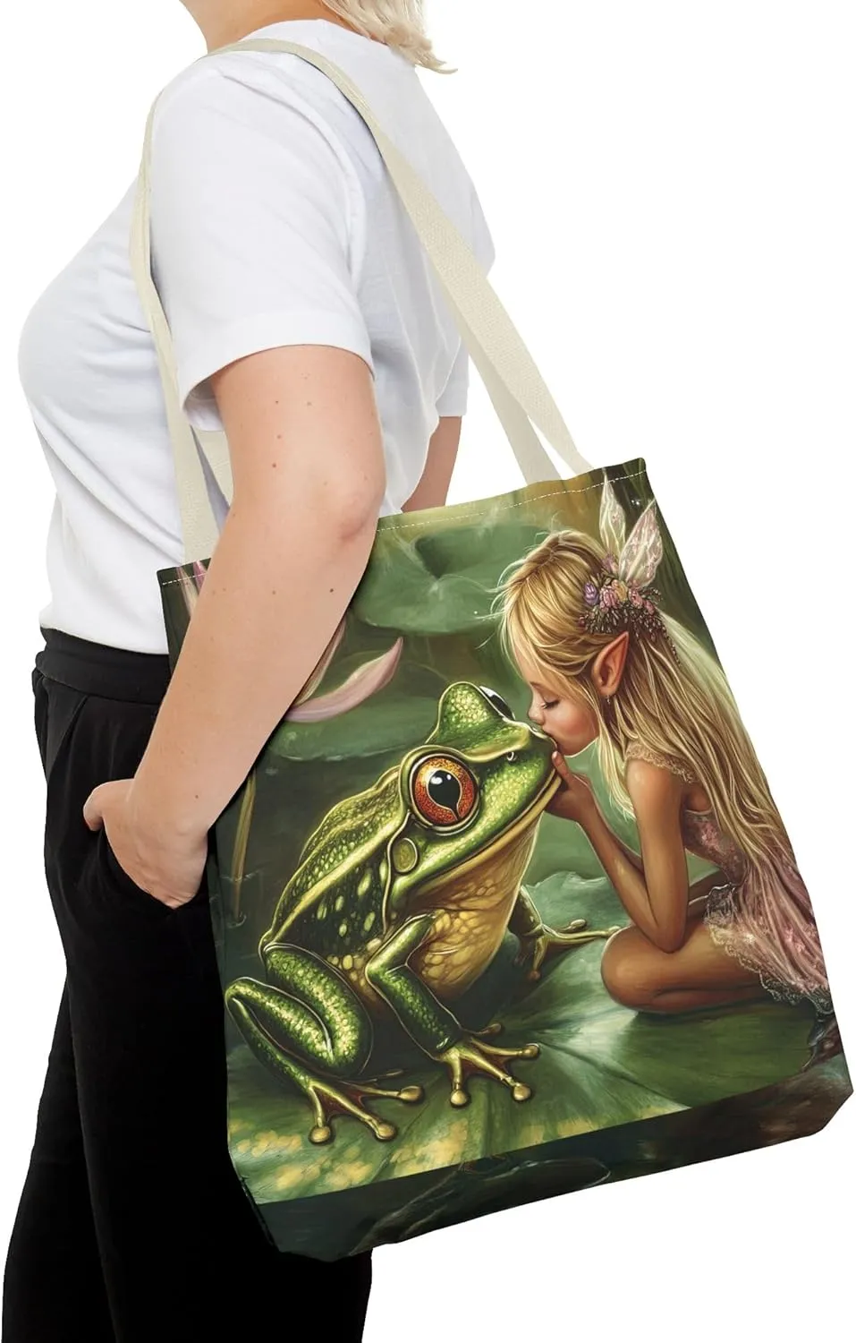Fairy Tale Tote Bag, Princess and Frog Illustration, Magical Reusable Shopping Bag, Storybook Merch, Fairytale Gift,