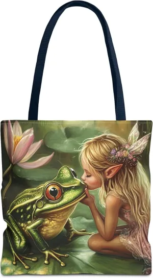 Fairy Tale Tote Bag, Princess and Frog Illustration, Magical Reusable Shopping Bag, Storybook Merch, Fairytale Gift,