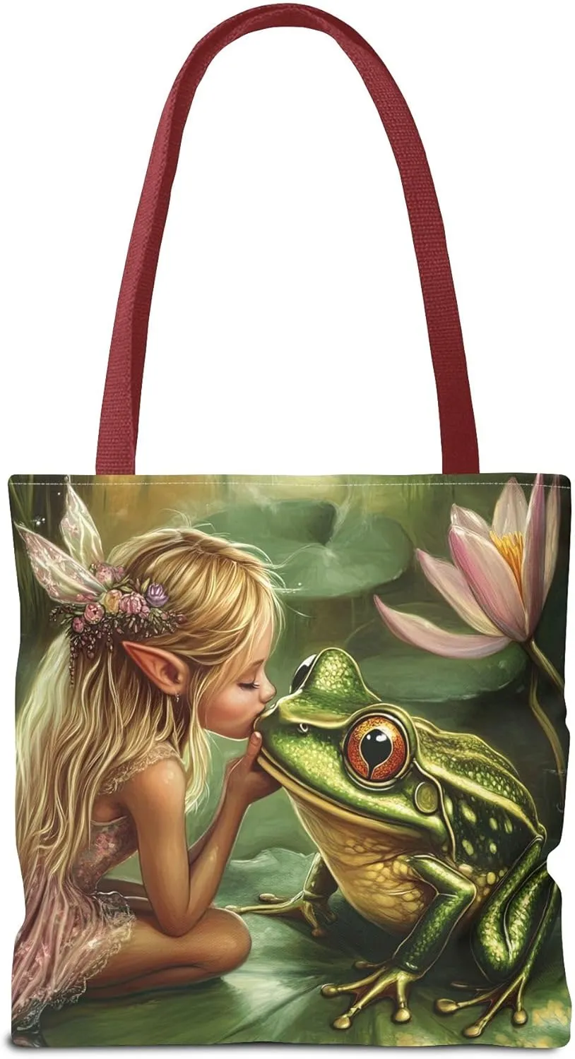 Fairy Tale Tote Bag, Princess and Frog Illustration, Magical Reusable Shopping Bag, Storybook Merch, Fairytale Gift,