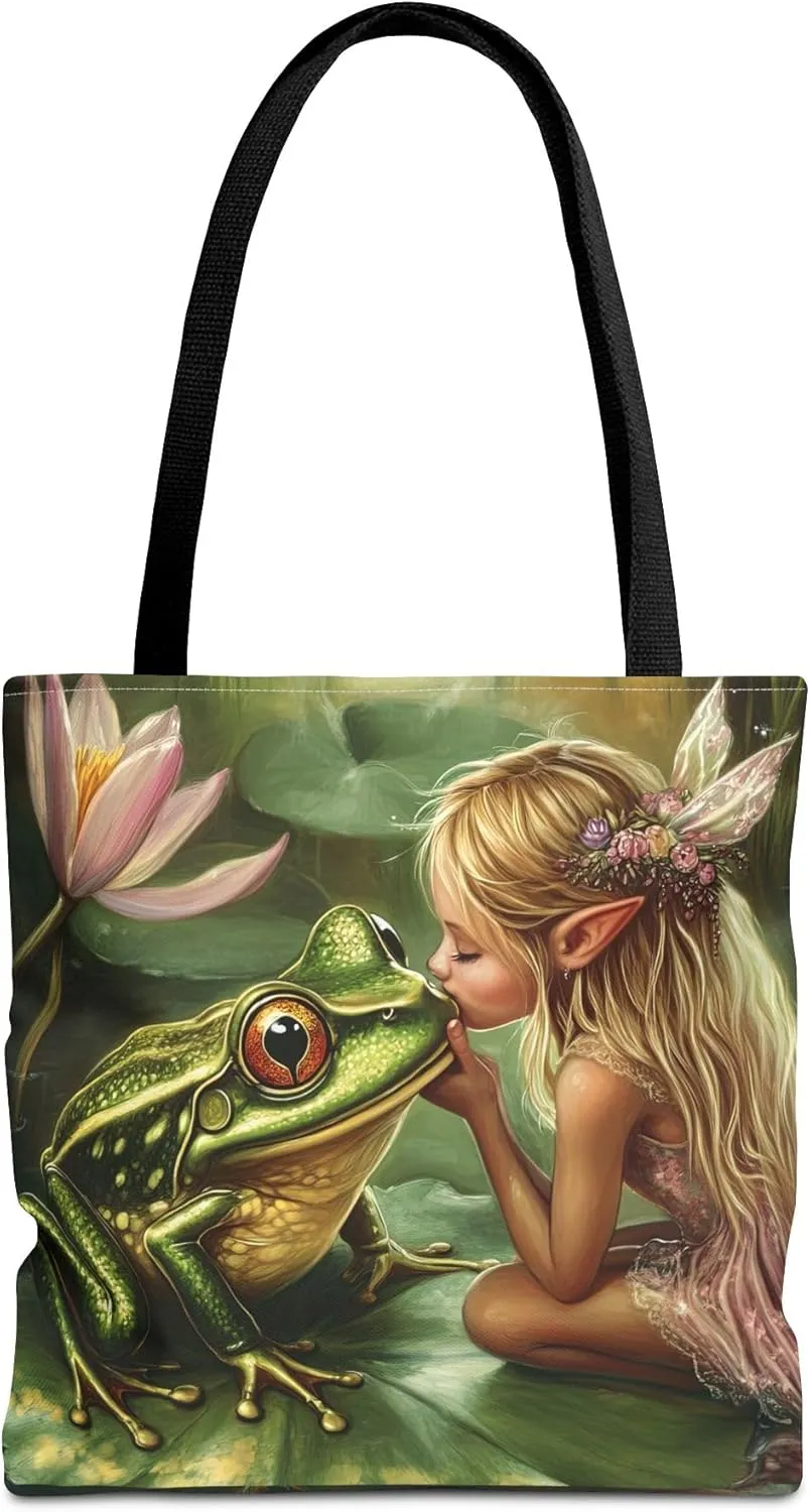 Fairy Tale Tote Bag, Princess and Frog Illustration, Magical Reusable Shopping Bag, Storybook Merch, Fairytale Gift,