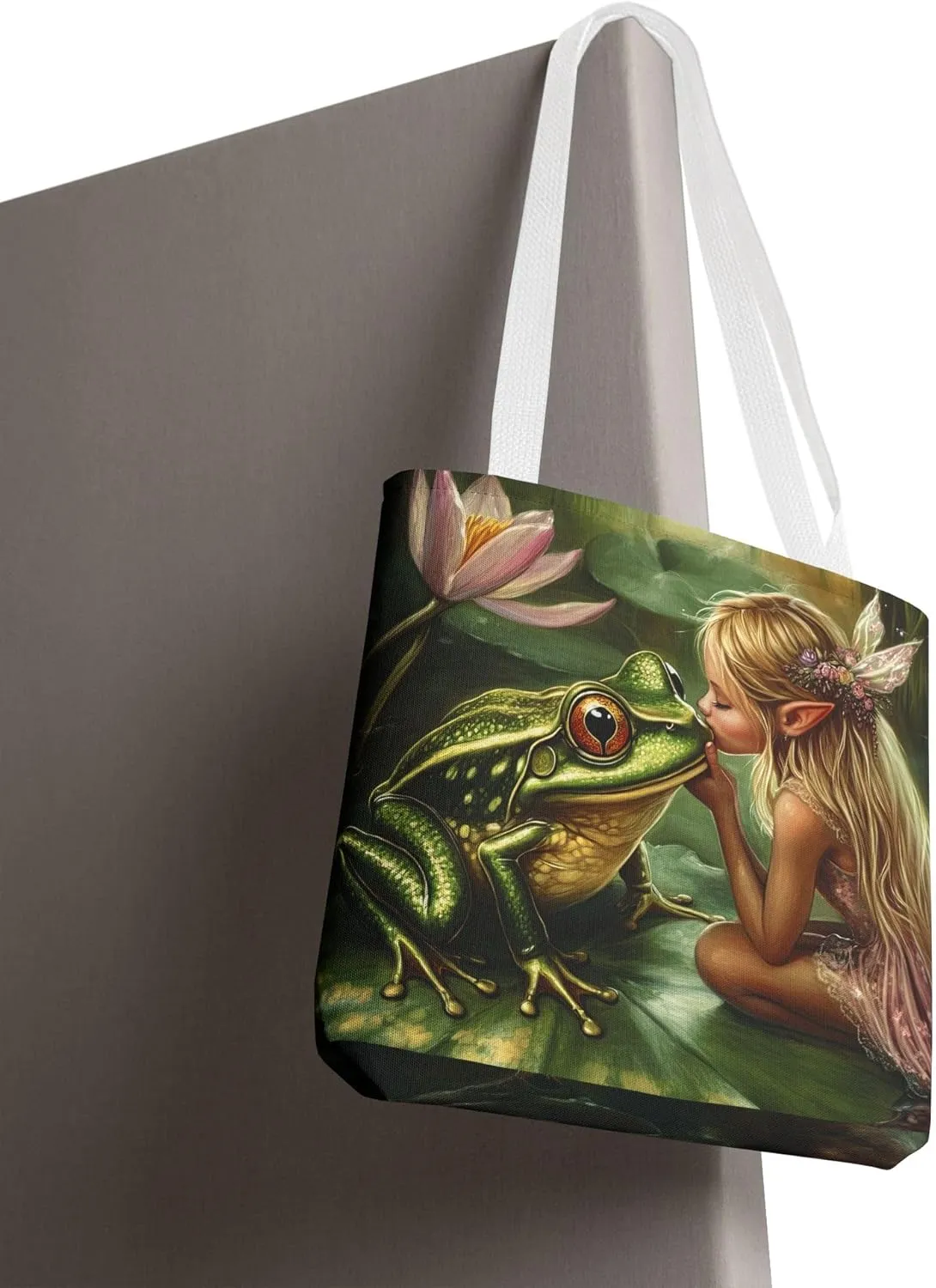 Fairy Tale Tote Bag, Princess and Frog Illustration, Magical Reusable Shopping Bag, Storybook Merch, Fairytale Gift,