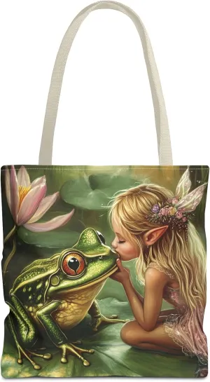 Fairy Tale Tote Bag, Princess and Frog Illustration, Magical Reusable Shopping Bag, Storybook Merch, Fairytale Gift,