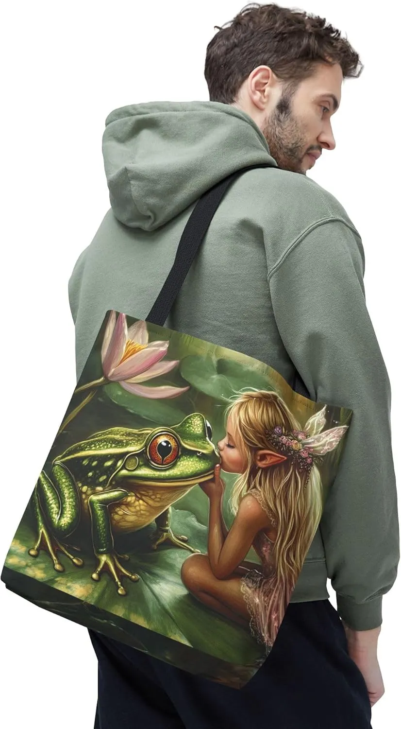 Fairy Tale Tote Bag, Princess and Frog Illustration, Magical Reusable Shopping Bag, Storybook Merch, Fairytale Gift,