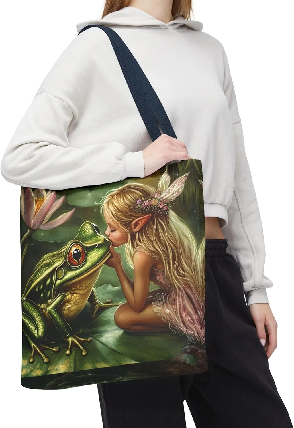 Fairy Tale Tote Bag, Princess and Frog Illustration, Magical Reusable Shopping Bag, Storybook Merch, Fairytale Gift,