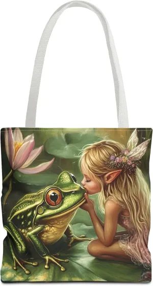 Fairy Tale Tote Bag, Princess and Frog Illustration, Magical Reusable Shopping Bag, Storybook Merch, Fairytale Gift,