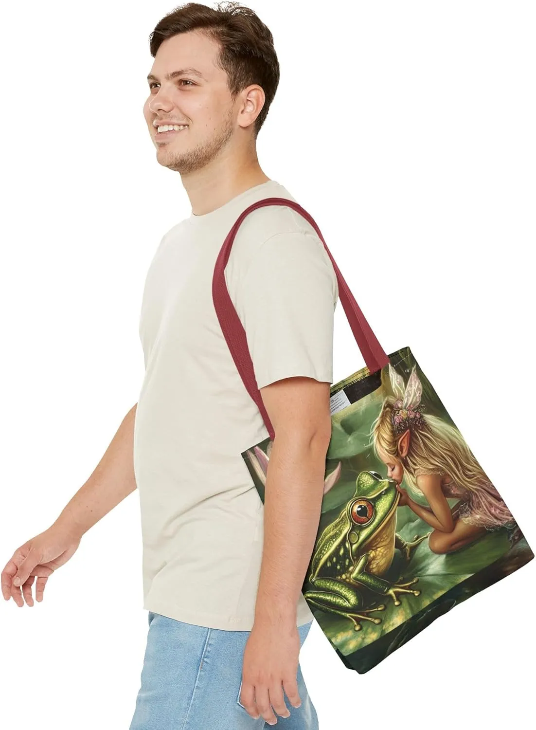 Fairy Tale Tote Bag, Princess and Frog Illustration, Magical Reusable Shopping Bag, Storybook Merch, Fairytale Gift,