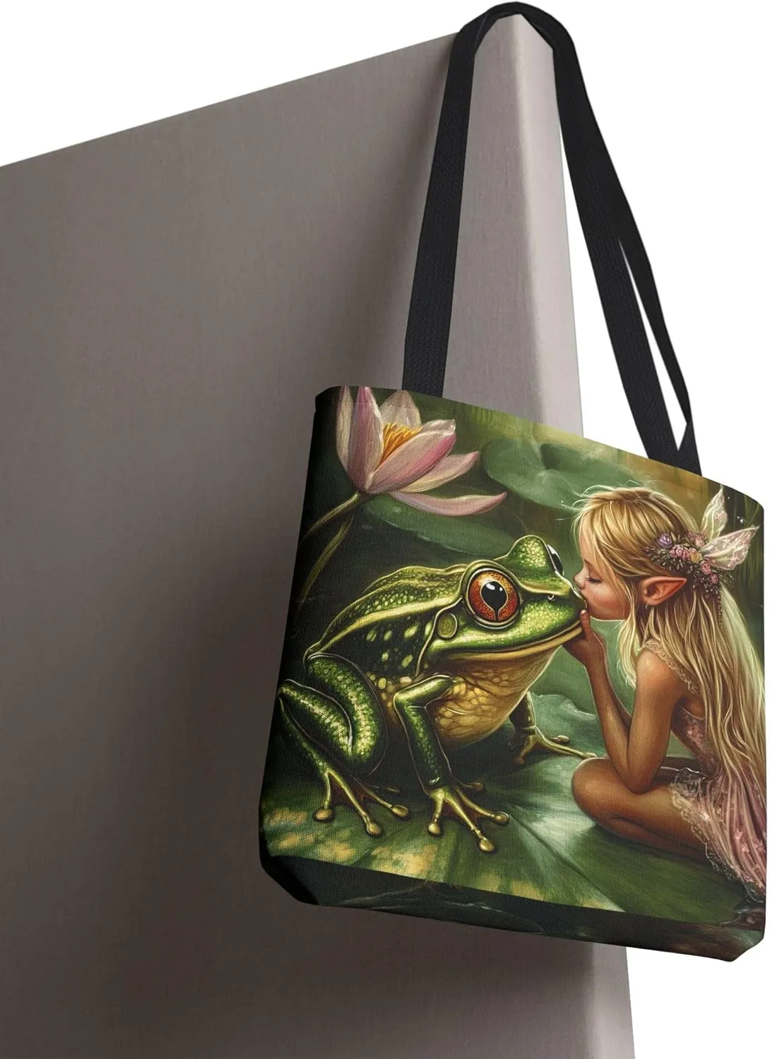 Fairy Tale Tote Bag, Princess and Frog Illustration, Magical Reusable Shopping Bag, Storybook Merch, Fairytale Gift,