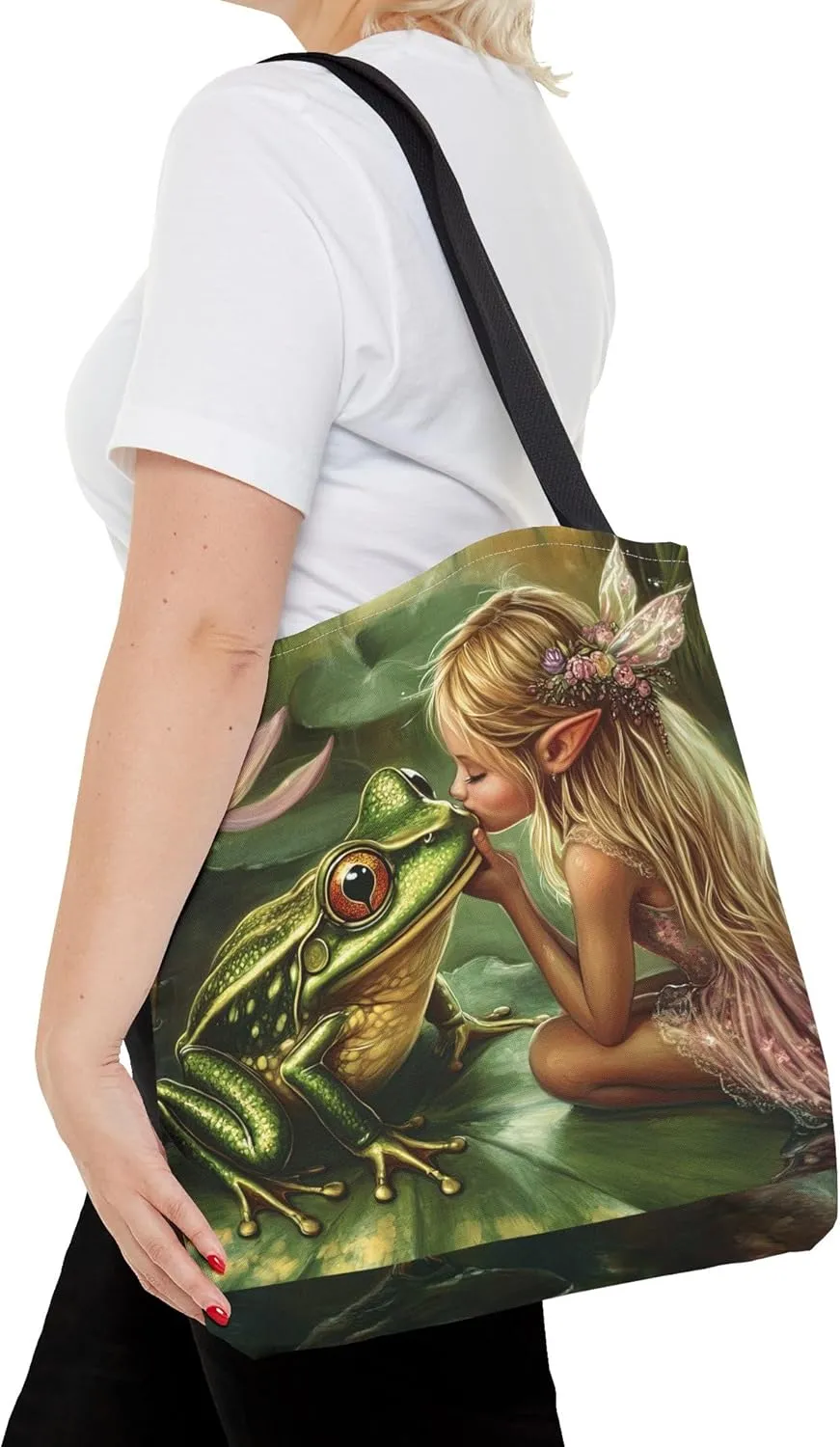 Fairy Tale Tote Bag, Princess and Frog Illustration, Magical Reusable Shopping Bag, Storybook Merch, Fairytale Gift,
