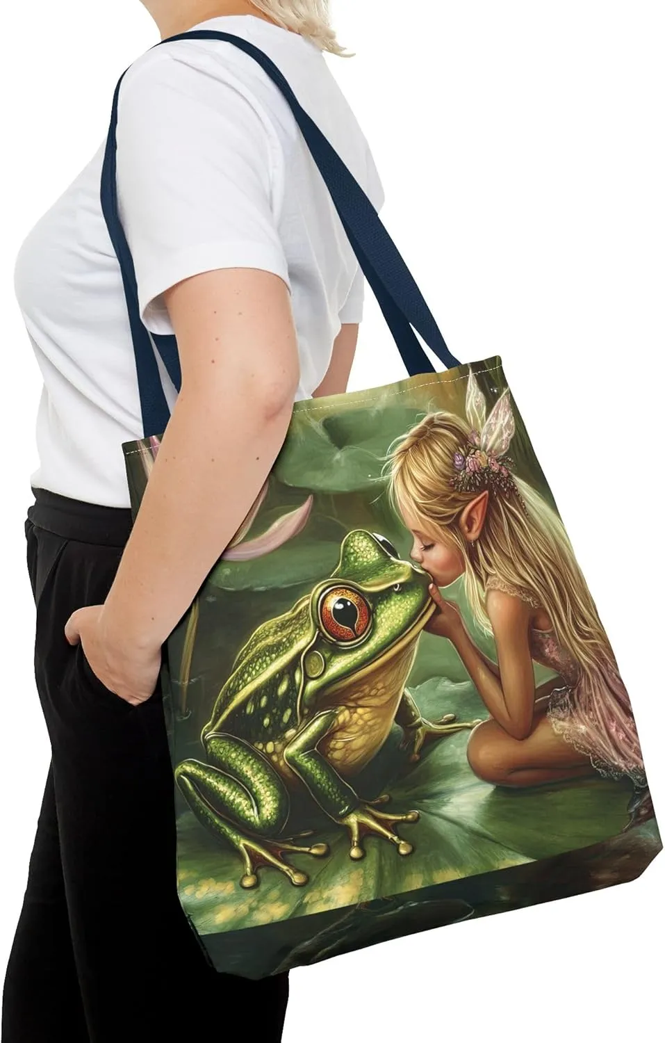 Fairy Tale Tote Bag, Princess and Frog Illustration, Magical Reusable Shopping Bag, Storybook Merch, Fairytale Gift,